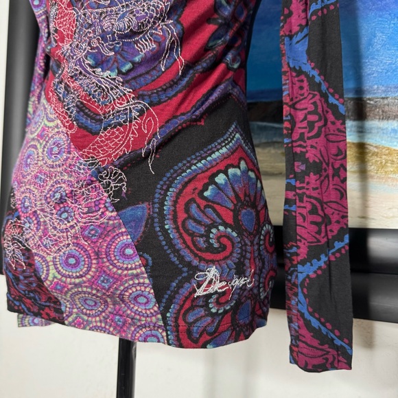 Desigual Colorful Pattern Print Women's Knit Long Sleeve Top - Picture 5 of 11